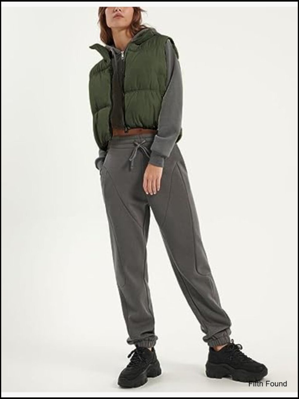 Cropped Puffer Vest Zip Up Stand Collar Sleeveless Padded Vest - Picture 2 of 7